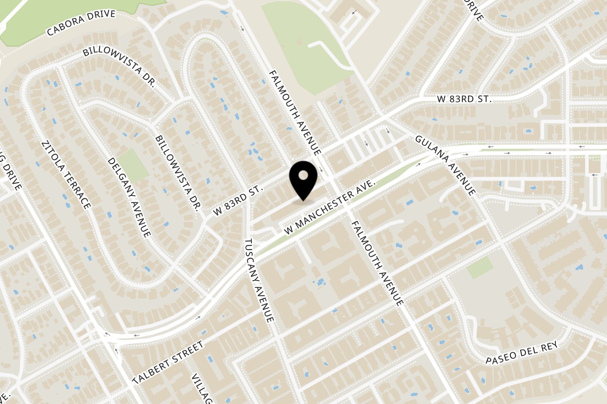 Map showing the location of The Good Pizza on 8115 W Manchester Ave in Playa Del Rey